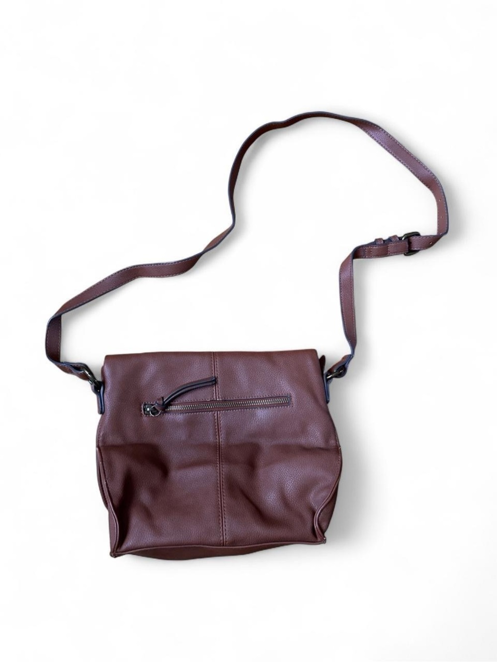 Sonoma Brown Pebbled Fold-Over Crossbody Bag Minimalist Earth Tone EcoGoth Purse - Picture 2 of 8